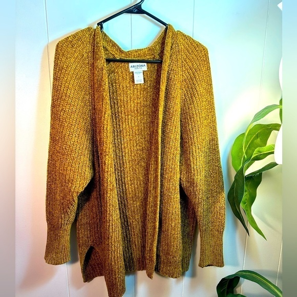 Arizona Mustard Yellow Women’s Size Small Chenille Long Sleeve Cardigan - Picture 2 of 8